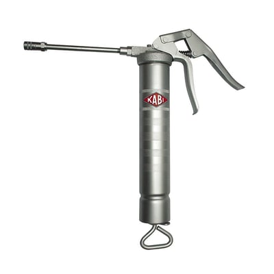 Kabi KF450C fedtpresser set fra siden, viser ergonomisk håndtag og Kabi logo på det rillede metalrør.