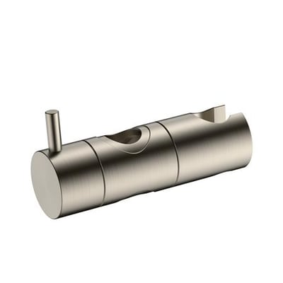 Blue Label glidestykke til brusesystem i børstet nikkel, en cylinderformet metalholder med en udskæring og en lille pind.