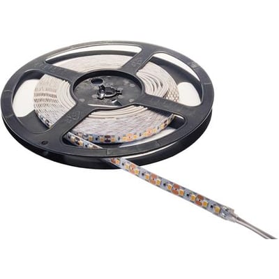 Led-strip på spole med synlige LED-komponenter og tilslutningsledning, 14,4 W/m, 24 V og 4000 K.