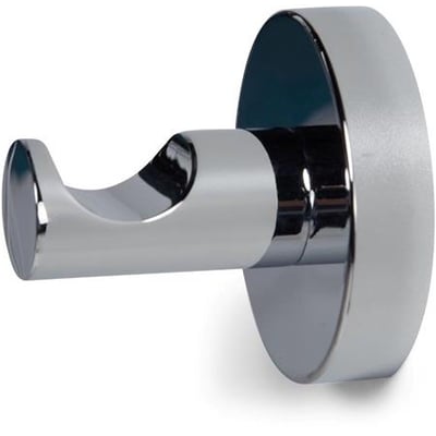 Stilfuld håndklædekrog i krom med en rund bagplade, der giver et elegant udtryk på badeværelset.