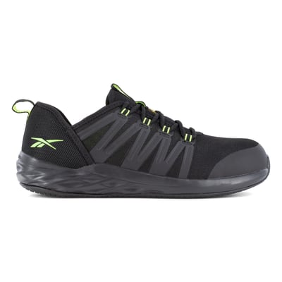 Reebok Athletic Astroride sikkerhedssko i sort med neon detaljer, str. 42, S3/ESD godkendt med skridsikker sål.