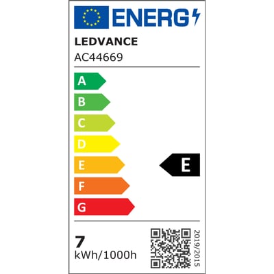 Energimærke E for Ledvance LED globe 125 filament, 7W, 806lm, 2700K, 220-240V.