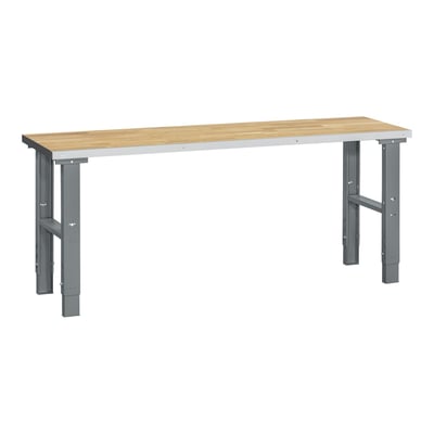 WFI filebænk HD 500 med 2000x600 mm egeparketbordplade og justerbare grå stålbukke på hvid baggrund.