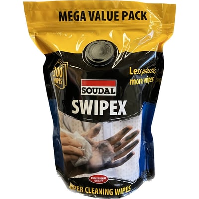 Soudal Swipex Mega Value Pack servietter, der fjerner snavs og fedt fra hænderne.
