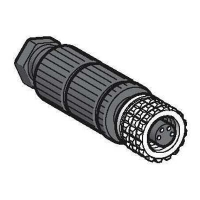 Telemecanique Sensors stik M8, 4-polet, lige hunkonnektor med metalflange på hvid baggrund.