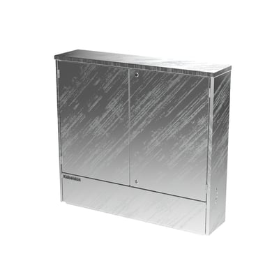 ABB Kabeldon SDCH 098 teknikskab i galvaniseret stål med dobbeltdøre og lås, placeret på hvid baggrund.