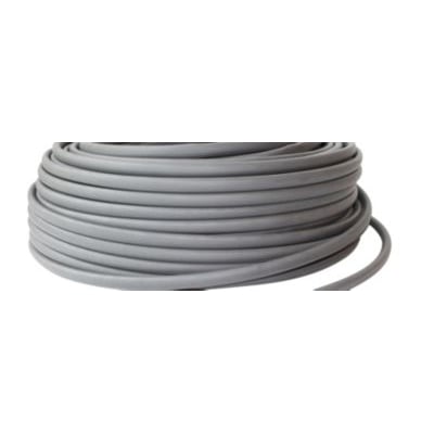 Grå krympeslange 9/3 med en diameter på 9mm indvendigt og 3mm i gods, rullet op på en hvid baggrund.