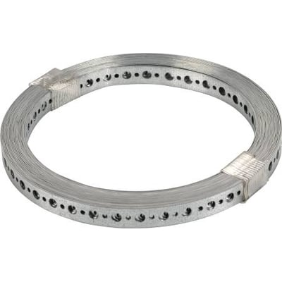 Lindab FB1 montagebånd, 16 mm bredt og 10 meter langt, vist oprullet med jævnt fordelte huller.
