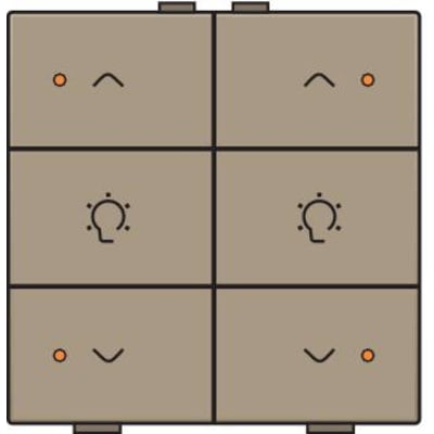 Niko dobbelt dæmpertryk med LED i elegant bronze finish, viser seks taster med lysikoner og statusindikatorer.