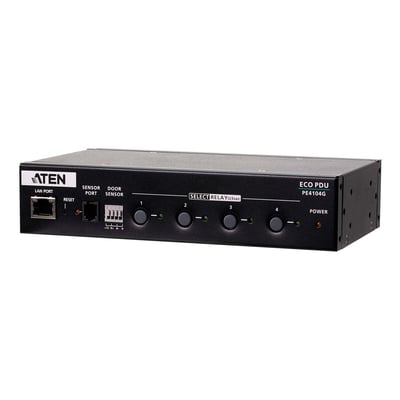 Aten eco PDU PE4104G med fire C13 udtag og individuelle relæ-kontakter til serverrack montering.