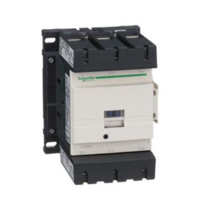 Schneider Electric TeSys D 150A kontaktor med 24V DC spole, 3-polet, med 1 NO og 1 NC hjælpekontakt, monteret på DIN-skinne.