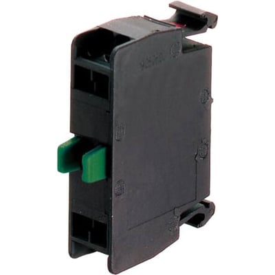 Eaton kontaktelement M22-CKC10 med 1 slutte (NO) og fjederterminaler til bundmontage i sort plast.