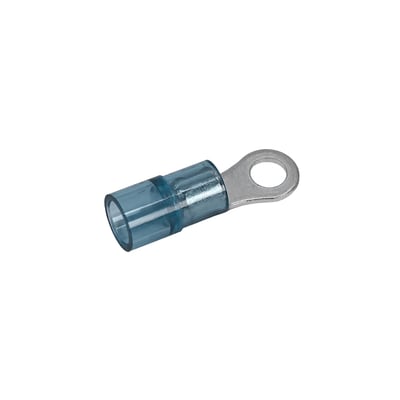 Elpress A2537R isoleret ringkabelsko med blå, gennemsigtig isolering og metalring, set skråt forfra.