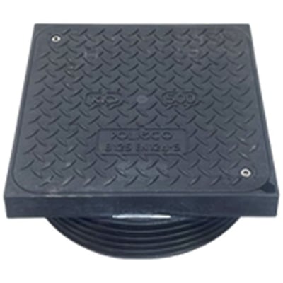 NID karm/dæksel til vandmålerbrønd, 400 mm, udvendig, firkantet, med en mønstret overflade og synlige skruer.