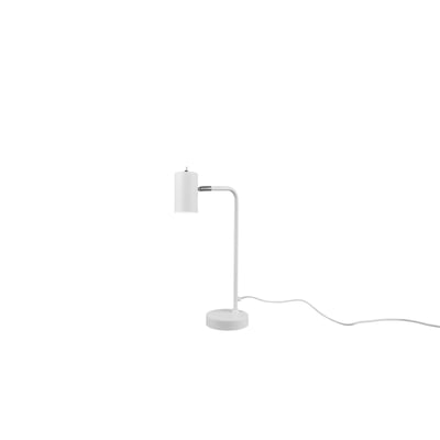 Marley bordlampe i mat hvidt metal, vist med en ren hvid baggrund og en tændt lyskilde.