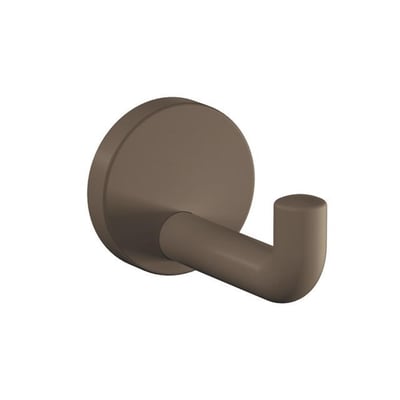 HEWI enkeltkrog i mat brun polyamid fra serie 477, set skråt forfra med rund roset og opadbøjet krog.