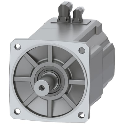 Siemens Simotics S-1FK2 CT servomotor med 30 Nm moment og to vinklede stik på den grå metaloverflade, vist på hvid baggrund.