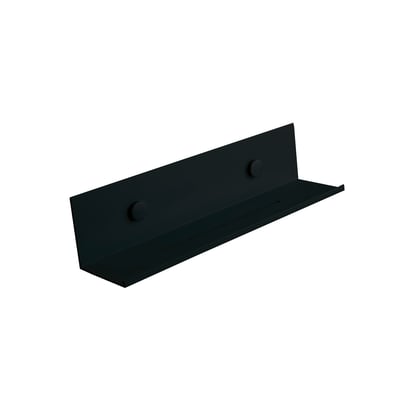Svedbergs hylde i matsort aluminium, 325 × 75 × 75 mm, set skråt forfra med bagplade og to runde beslag.