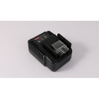 Tekway oplader til Tjep C-ringe batterier, passer til 10.8V, 14.4V og 18V lithium-ion batterier, vist med indikatorlys.