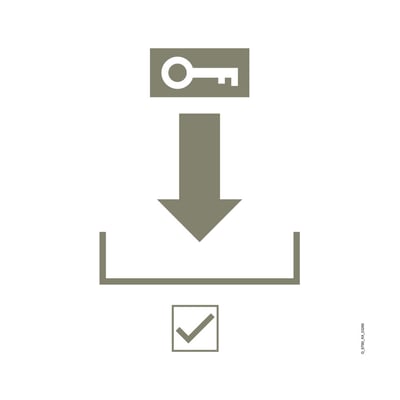 Symbol for Siemens SIMOTION SCOUT V5.5 fuld licens download, viser et nøgleikon over en download-pil og et afkrydsningsfelt.
