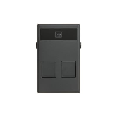 Multimediaudtag i antracit med plads til 2x keystone large moduler og et sort felt med logo.