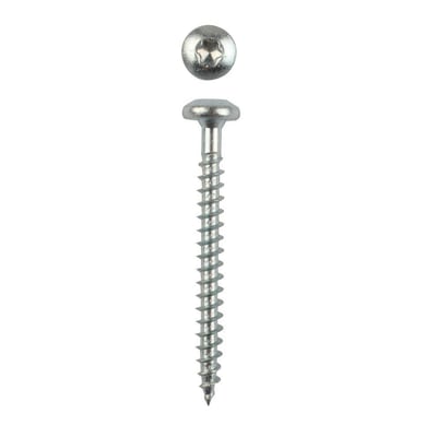 Enkelt spånskrue med panhoved og TX20 kærv, måler 5,0x80mm, fremstillet af stål med udendørs coating.