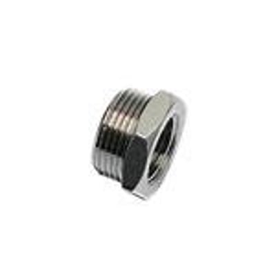 Parker Legris reduktionsmuffe 0905, fremstillet af forniklet messing med G1/8 og M5x0,8 gevind.