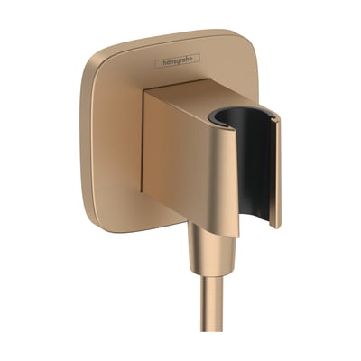 Hansgrohe FixFit Q vægtilslutning med bruserholder i børstet bronze PVD, med en 1/2" tilslutning og roset.