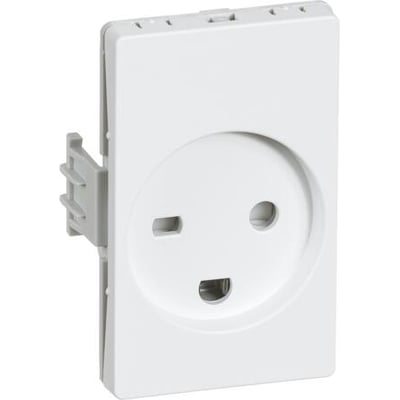 Lauritz Knudsen Clicline stikkontakt i hvid, designet til hospitalsbrug med vandret fasebøsning, 250V, 13A.