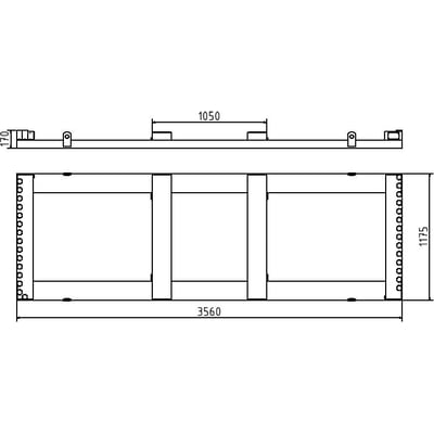Teknisk tegning af stabelbarrel til byggepladshegn, viser dimensioner som 3560mm længde og 1175mm bredde.