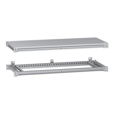 Schneider Electric ramme bund og top med tagplade, 1000x400 mm, lavet af galvaniseret stål med grå pulverfinish.