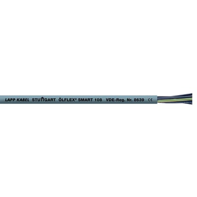 Lapp Olflex Smart 108 kabel med 3G1,5 ledere, mærket med 'LAPP KABEL STUTTGART ÖLFLEX® SMART 108 VDE-Reg. Nr. 8639 CE'.