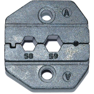 Nelco HD-RAM coaxial pressebakke i gråt metal med sekskantede åbninger mærket 58 og 59.
