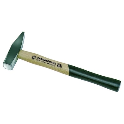 Peddinghaus bænkhammer på 200g med firkantet bane, pen og asketræsskaft. Værktøjet er præsenteret på en hvid baggrund.