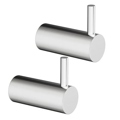 To Lavabo Luna håndklædekroge i krom med en cylinderformet krop og en opretstående krog på en hvid baggrund.