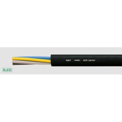 HELUKABEL installationskabel N2XY-O, 1x240rm, sort, 0,6/1kV, med tre farvede ledere synlige.
