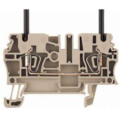 Detaljeret snitbillede af Weidmüller ZDU 2,5 klemme, der viser fjederklemmer og interne kobberledere.