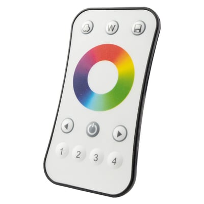 Ledvance fjernbetjening til TW LED-bånd, vist med et fuldt farvehjul og numeriske knapper.