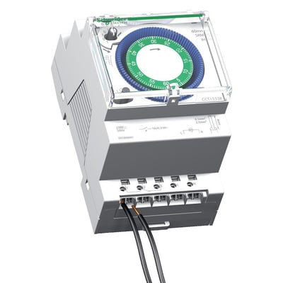 Schneider Electric mekanisk kontaktur til 60 minutters interval med 16A kapacitet og 1CO kontakt, vist med timer og tilslutningsklemmer.