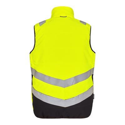 Bagside af Engel vest 5159-158 i gul og sort, størrelse 6XL, med reflekser og lynlås.