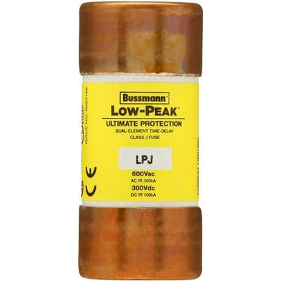 Eaton LOW-PEAK Class J T/D sikring med 60A, 600Vac, 300kA AC brydeevne og time-delay funktion, vist på hvid baggrund.