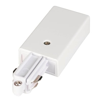 SLV 1-faset endestykke i mat-hvid plast til påbygningsskinne med jordleder til højre.