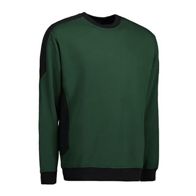 ID Identity Pro wear sweatshirt i flaskegrøn med sorte detaljer ved skuldre og sider, str. M.