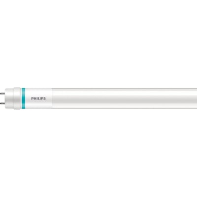 Hvidt Philips MASTER Value Ultra Output T8 LED-lysstofrør med synlige kontaktben og turkis ring.
