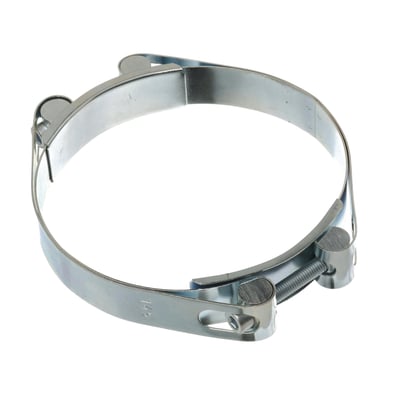 MichLar Galv Power Clamp med dobbelt bolt til 230-245mm rør, viser den galvaniserede stålkonstruktion og M8x80mm bolt.