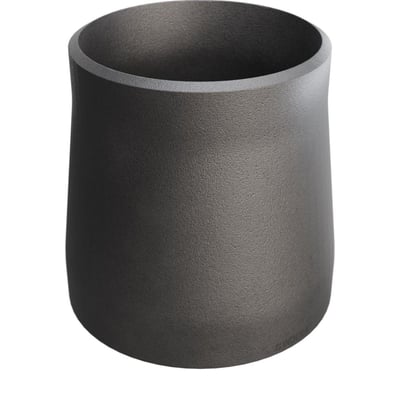 Koncentrisk reduktion i P235GH stål, 88,9/3,2 x 76,1/2,9 mm, grå med en mat overflade, isoleret på hvid baggrund.