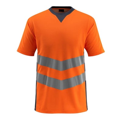 Bagside af Mascot Sandweel HI-VIS T-shirt i orange med reflekser, str. S, vist på hvid baggrund.