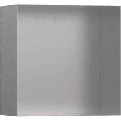 Hansgrohe XtraStoris Minimalistic vægniche i børstet rustfrit stål med dimensionerne 300 x 300 x 140 mm.