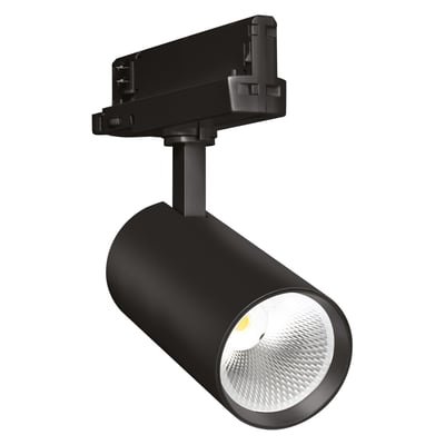 Sort Ledvance Tracklight Spot XR-skinnespot med reflektor og 3-faset adapter, 30 W og 3600 lm.