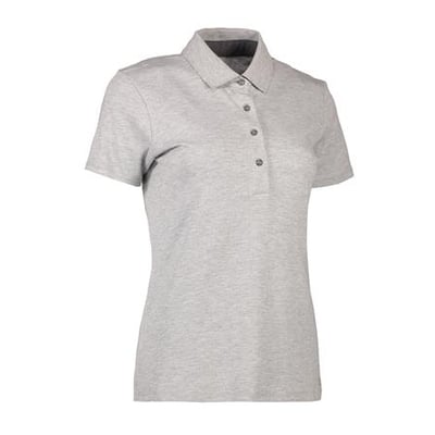 Seven Seas polo dame i lys grå melange, str. L. En blød bomuldspoloshirt med knaplukning og kontrastbånd ved kraven.